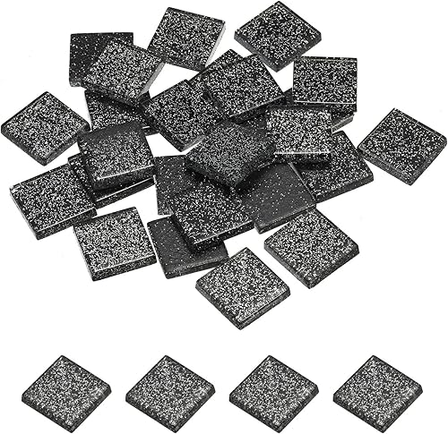 sourcing map Mosaik Fliesen Glas Fliesen Glanz Kristall Glas Stücke Masse Quadrat Glitzer Kristall 2 x 2cm für Haus Dekoration Basteln Handwerk Pack von 25(100g Hell Schwarz) - Cheap-Us