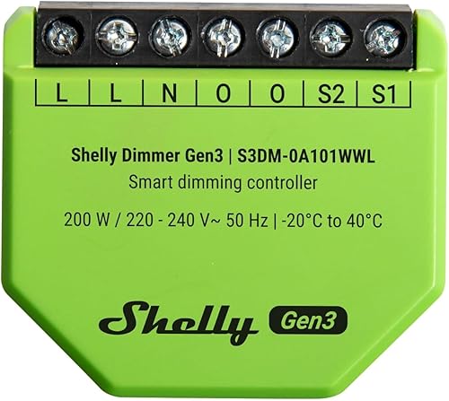 Shelly Dimmer Gen3, WLAN & Bluetooth Smart Dimmer, Hausautomatisierung, Dimmbare Lichter, LED-Streifen, Kein Neutralleiter erforderlich, Smarte Zeitpläne, Kein Hub erforderlich, iOS & Android - Cheap-Us