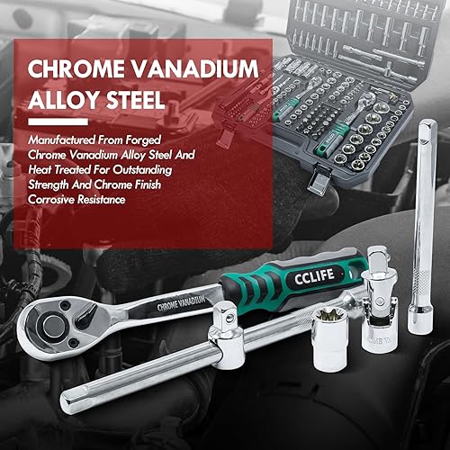 CCLIFE 187 tlg Steckschlüsselsatz Cr-V Ratschenkoffer Werkzeugkoffer 72 Zähne 1/2' 1/4' 3/8' Sechskant Steckschlüsseleinsatz Torx, Schlitz, Phillips, Pozidrive Bit Steckschlüsseleinsätze - Cheap-Us