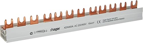 Hager KDN463A Phasenschiene 4P 63A 10qmm 12 Einh.Gabelanschluss isoliert grau, White - Cheap-Us
