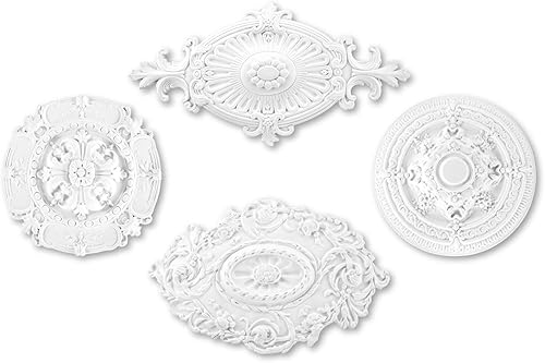 Grand Decor Stuckrosette aus PU hartschaum - Deckenrosette weiß, Zierelement, Stuck (R114, 60x32cm) Dekorbau Wand Deckenstuck Lampe Wandstuck Oval - Cheap-Us