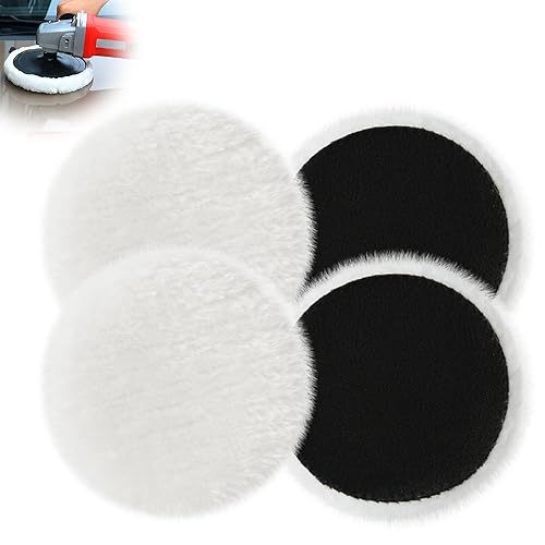 Polierpads 125mm 4 Stück Polieraufsatz Kompatibel mit Bosch Exzenterschleifer, Lammwolle Polierscheiben Polierpads Polierhauben für Exzenterschleifer mit Klett für Auto, Korkböden usw - Cheap-Us