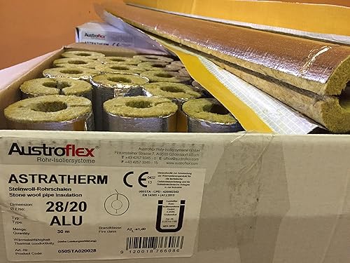 Austroflex Rohrisolierung 28 x 20mm voller Karton 30m Inhalt (1,79€/Meter) Rohrschalen alukaschiert Steinwolle Mineralfaserschale Isolierung - Cheap-Us