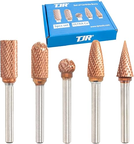 TJR® ULTRA Co Hartmetall-Frässtift-Set, 6mm Schaft, 5 Stück, rotierende Raspel-Feile für Stahl, Edelstahl, gehärtete Materialien, Aluminium, Holz, Schleifen, Portieren, Entgraten, Gravieren - Cheap-Us