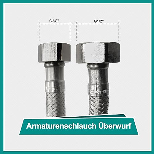 JOHO Anschlussschläuche Flexschlauch für Armatur Wasserhahn G 3/8'x M10x 50CM DN8, Geflochtener Edelstahl Verbindungsschlauch für Mischbatterie Trinkwasserschlauch Flexibler Wasserhahnschlauch 2 Stück - Cheap-Us