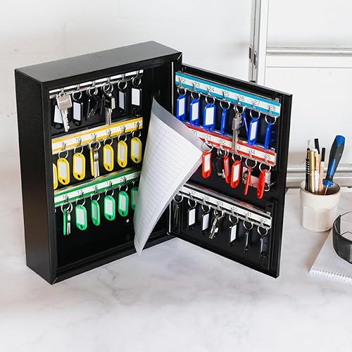 HMF 13664-07 Schlüsselschrank mit Zahlencode, Schlüsselkasten groß | 64 Haken | 45 x 30 x 8 cm | Lichtgrau - Cheap-Us