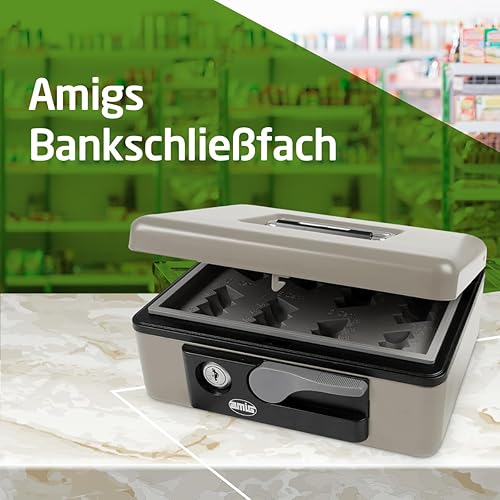 Amig - Geldkassette aus legiertem Stahl | Sicherheitsschloss mit 2 Schlüsseln | Herausnehmbares Münzfach | Robust & Stoßfest, Rot, 230x185x80 mm - Cheap-Us