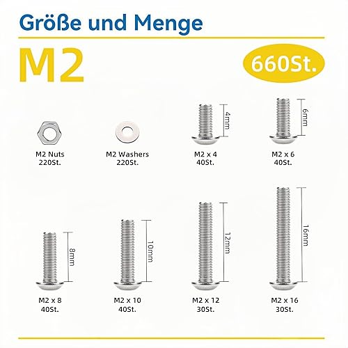 WZHUIDA 630 Stück M3 Schrauben Set, Edelstahl Linsenkopf Schrauben Metrisch Innensechskant Schrauben Muttern und Unterlegscheiben Sortiment Set, Gewindemaschinen Sechskantschrauben - Cheap-Us