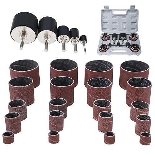 BOOMSTART 25 Stücke Schleifwalzen Set, Schleifwalzen für Bohrmaschine mit Box, Schleifhülsen Schleifenpapier Schleifband Schleifpapier, 80 und 120 Körnung - Cheap-Us