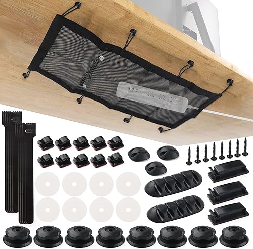 UYUYong Kabelnetz Schreibtisch für Kabelmanagement, Tisch Netz Ohne Bohren mit 8 Haken Verstellbare kabelklettbänder Kabelhalter Kabelclips für PC-Kabel Schreibtischorganisation zum Kabel Verstecken - Cheap-Us