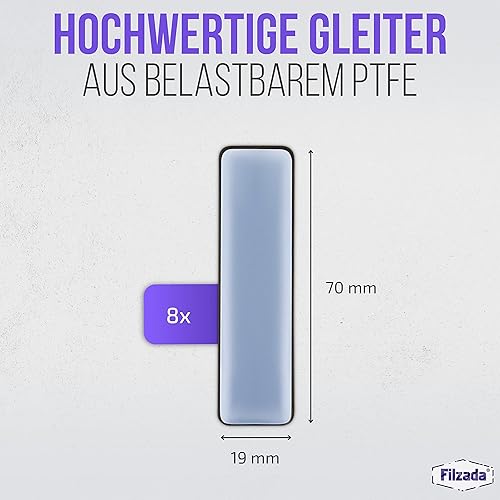 Filzada® 16x Teflongleiter Selbstklebend - 70 x 19 mm (eckig) - Profi Möbelgleiter/Teppichgleiter PTFE (Teflon) - Cheap-Us
