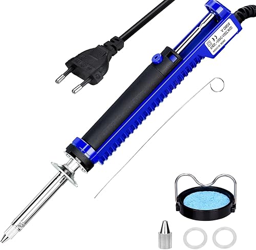 Entlötpumpe,Entlötkolben Elektrisch, 240V 30W Lötkolben Sauger Entlötpumpe mit 1.0 mm 1 piece und 1.2 mm 2 Pieces Entlötdüsen, 1 Rolle Blechdraht - Cheap-Us