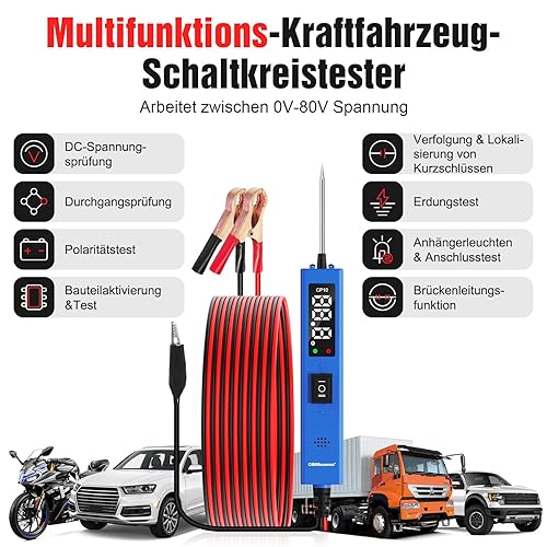 OBDResource Spannungsprüfer kfz Smart Circuit Tester, Stromfühler 0,8-100V DC Spannungsprüfer Automotive Kontinuität Test Elektrische Tester Auto Sicherung Tester mit Taschenlampe für Autobatterie - Cheap-Us