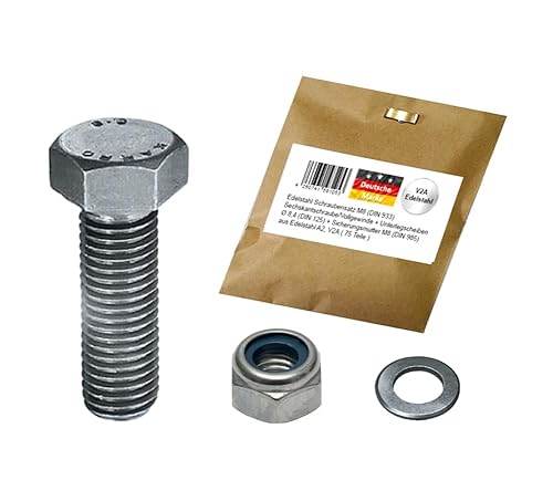 25 St. Edelstahl Sechskantschraube M8 x 30 (DIN 933 - Vollgewinde) inkl. Unterlegscheibe Ø 8,4 (DIN 125) und Sicherungsmutter M8 (DIN 985) aus hochwertigen Edelstahl A2, V2A - Cheap-Us