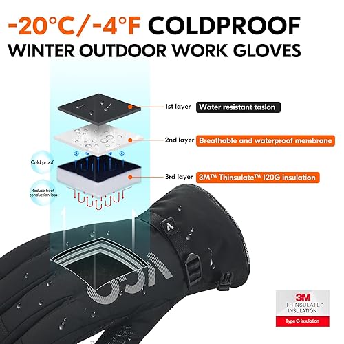 Vgo... 1 Paar Winterarbeitshandschuhe Arbeitshandschuhe aus Rindsleder, wasserdichte isolierte Handschuhe -20℃/-4°F(GA7760FLWP) - Cheap-Us