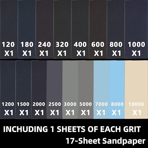 FEIHU Schleifpapier Set, Körnung von 120 bis 10000, Wasserfest Nass & Trocken für automatisiertes Schleifen, epoxidharz, Holz, Stein, Lack, Metall,Autos9 x 3,6 Zoll(51 Stück) - Cheap-Us