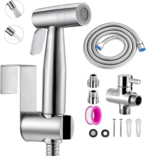 Bidet Handbrause Set, handgehaltenes Bidet-Toilettensprühgerät mit Dual-Modus (Jet/Stream) - für Dusche Badezimmer Hygiene Toilettenpapier Windelreinigung, mit G1/2' Ventil und eine G3/8' Silber - Cheap-Us