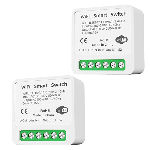 GERUI 2Pcs Smart Lichtschalter,Smart Home WLAN Bluetooth Schalter Wireless Switch Fernbedienung DIY Passt hinter Wandschalter,Smart Switch Kompatibel mit Google Home,Alexa Echo,Smart Life/Tuya - Cheap-Us