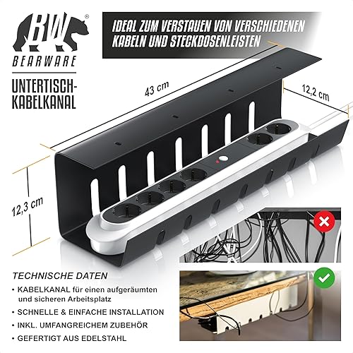 CSL - Kabelkanal Schreibtisch - Kabelhalter ohne Bohren - Untertisch Kabelmanagement selbstklebend – Edelstahl - Kabelführung für Zuhause und Büro Office – Kabelorganisation - weiß - Cheap-Us
