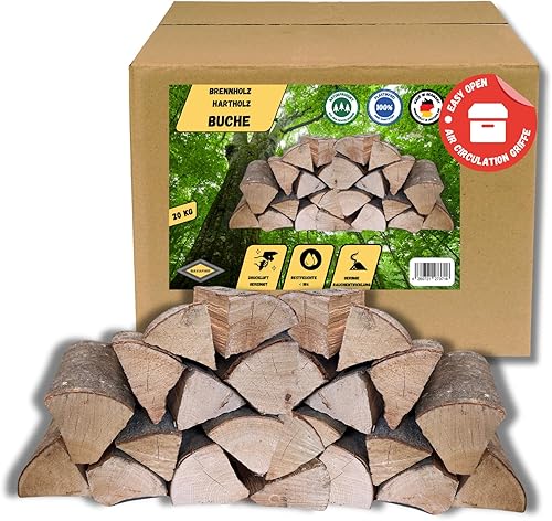 BAVAFIRE Brennholz Buche 20kg - Kaminholz getrocknet & ofenfertig 25cm Scheitlänge - Feuerholz für Kamin, Ofen & Feuerschale - Cheap-Us