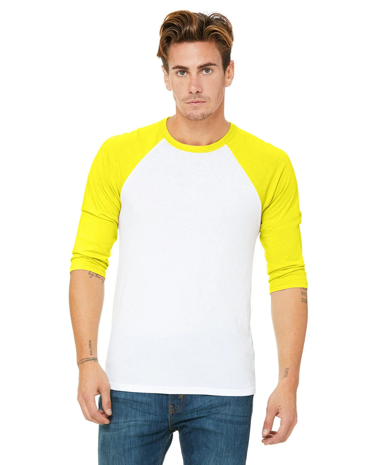 3200-Bella + Canvas-WHT/ NEON YELLOW - Cheap-Us
