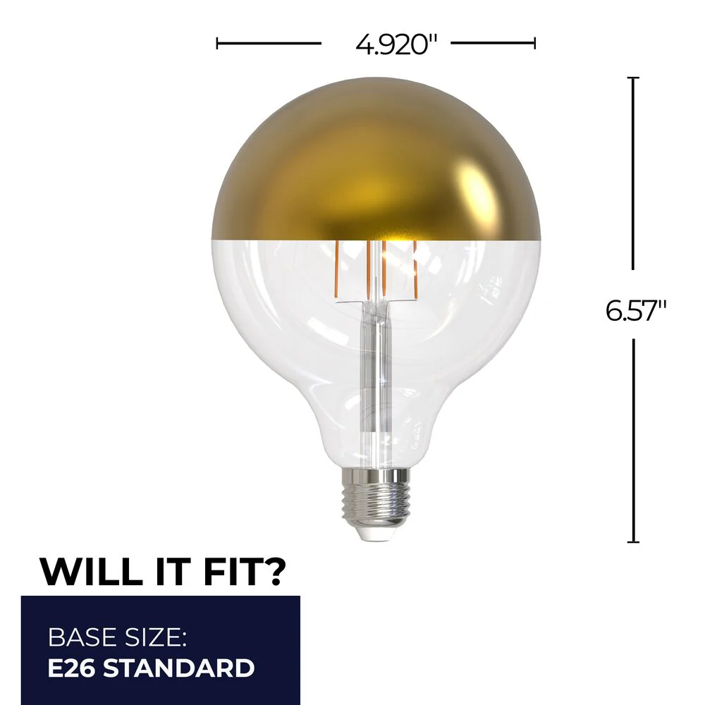 Bulbrite LED Filament Pack of (4) 6 Watt Dimmable G40 Light Bulbs with a Half Gold Finish and Medium (E26) Base - 2700K (Warm White Light), 500 Lumens - Cheap-Us