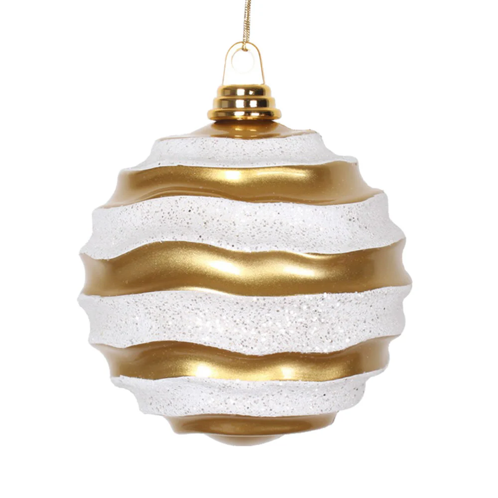Vickerman 8' Gold and Silver Stripe Candy Finish Wave Ball Christmas Ornament with Glitter Accents - Cheap-Us