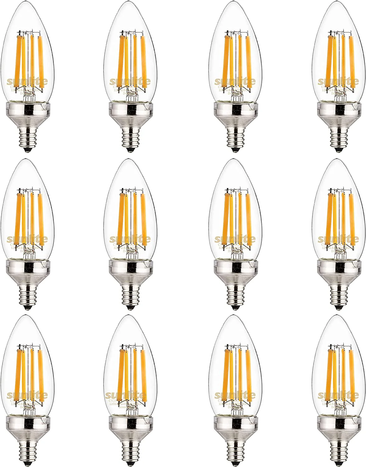 Sunlite 81339 LED Edison B11 Torpedo Tip Chandelier Light Bulb, 8.8 Watts (75 W Equivalent), 800 Lumens, Candelabra E12 Base, Dimmable, UL Listed, Title 20 Compliant, 90 CRI, 4000K Cool White, Pack of 12 - Cheap-Us