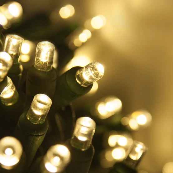 35 LIGHT RECTIFIED 5MM LED LIGHT SET; WARM WHITE BULBS; GREEN WIRE, Approx. 8.75' Long - Cheap-Us