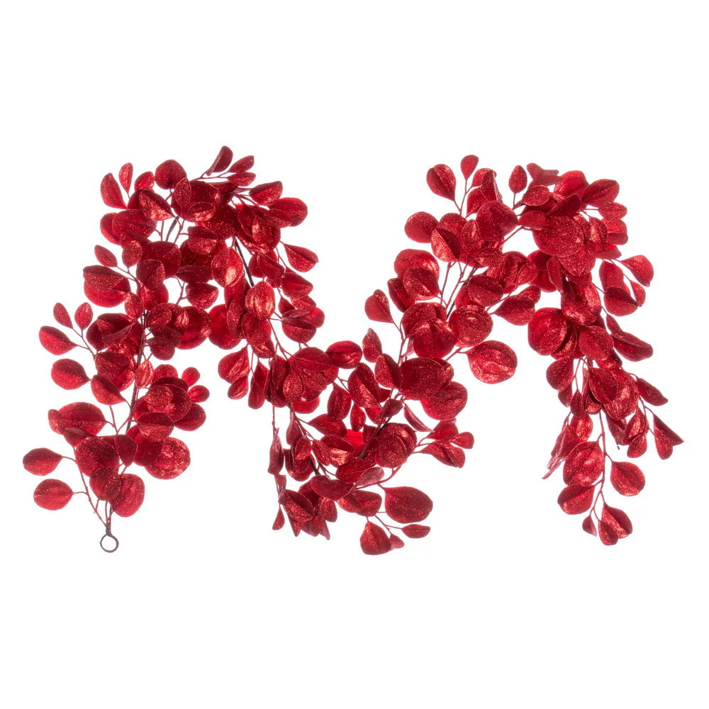 Vickerman 6' Red Artificial Dogwood Glitter Garland. - Cheap-Us