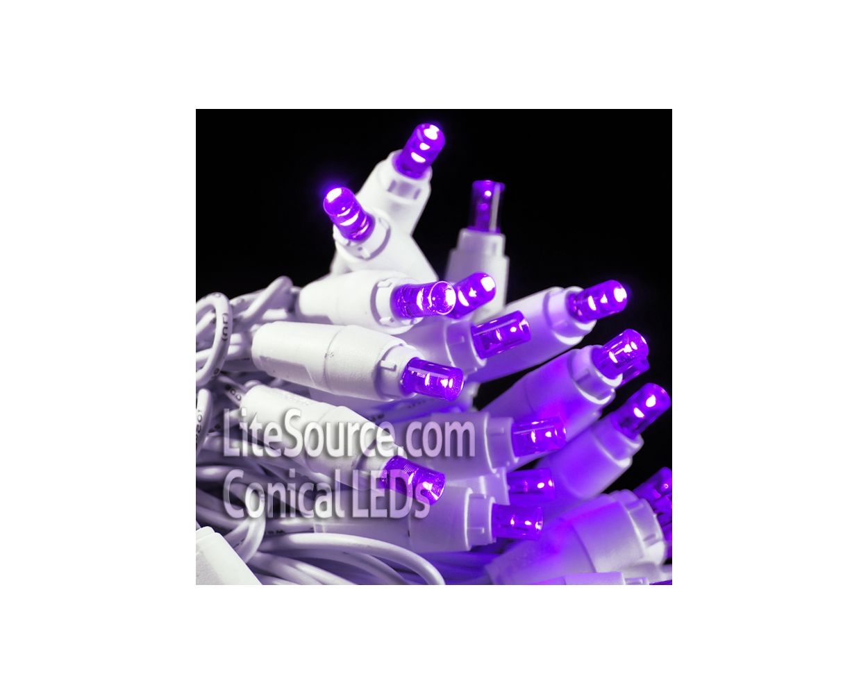 Purple Conical LED Craft Lights on White Wire - 20 Lights, Approx. 5' Long - Cheap-Us