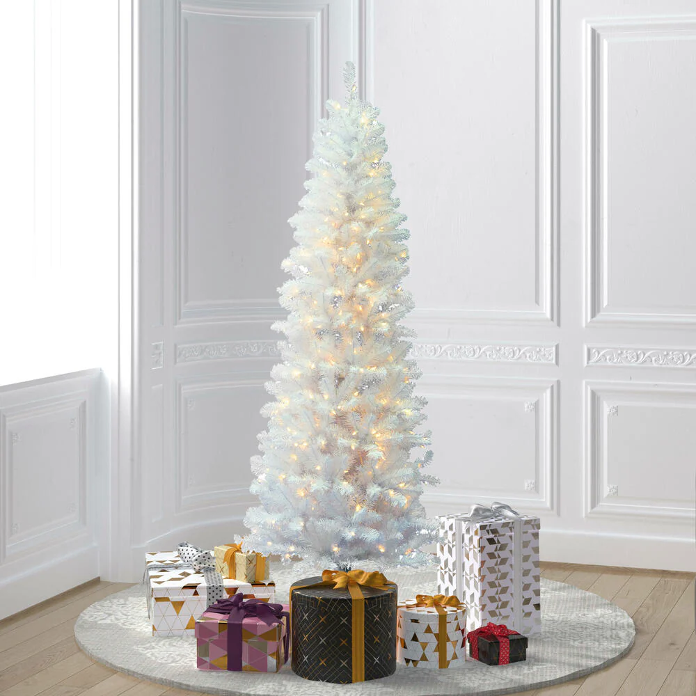 Vickerman 4.5' White Salem Pencil Pine Artificial Christmas Tree Pure White Single Mold LED Lights - Cheap-Us