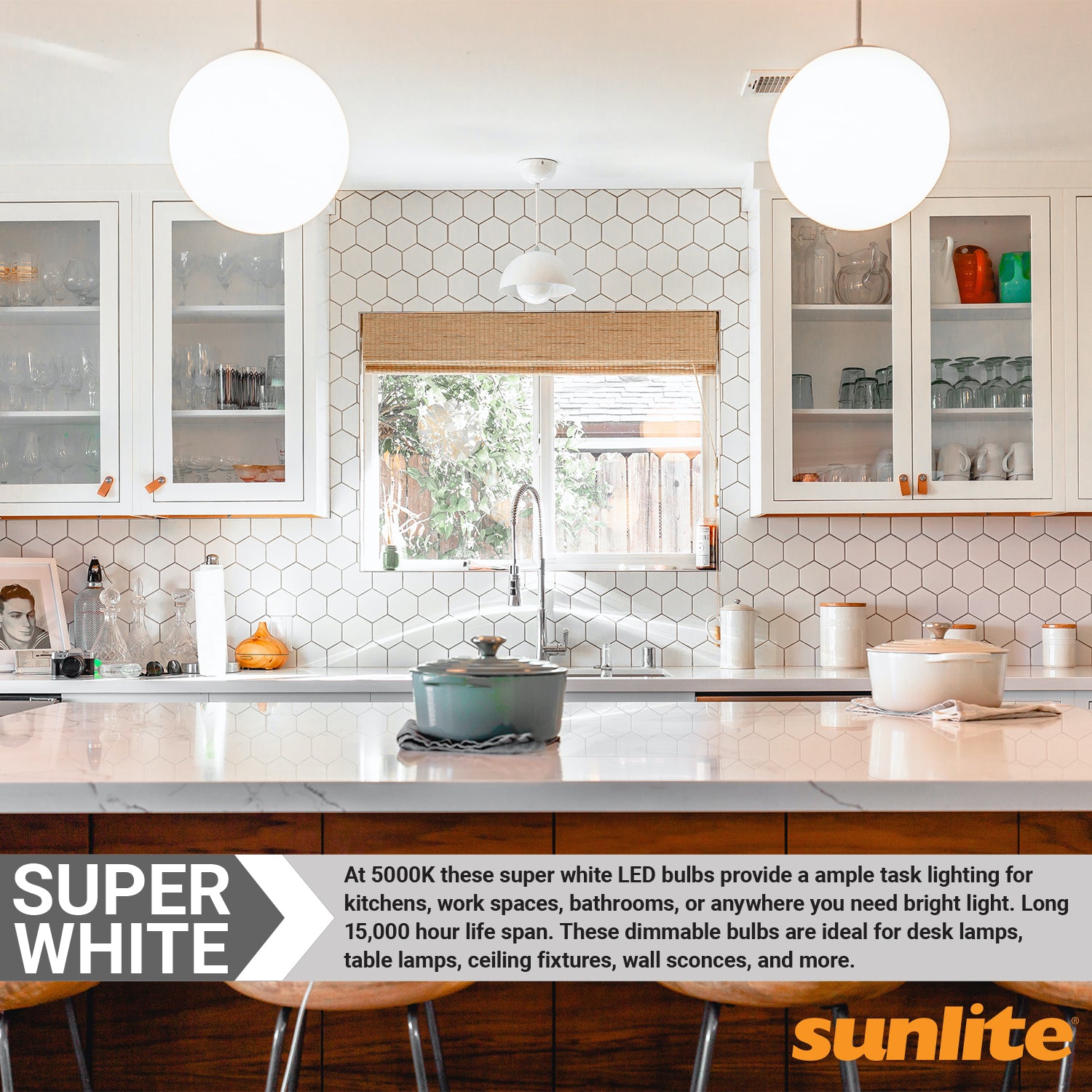 Sunlite 80593-SU LED A19 Light Bulb, 9 Watts (60W Equivalent), 800 Lumens, Dimmable, Medium Base (E26), UL Listed, 50K - Super White 1 Pack - Cheap-Us