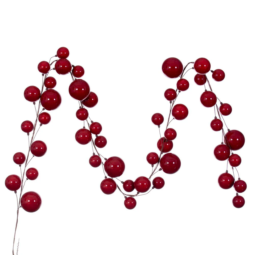 Vickerman 10' Red Pearl Branch Ball Wire Garland. - Cheap-Us