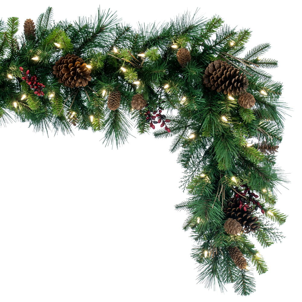 Vickerman 9' Cibola Mixed Berry Artificial Christmas Garland Warm White LED Mini Lights - Cheap-Us