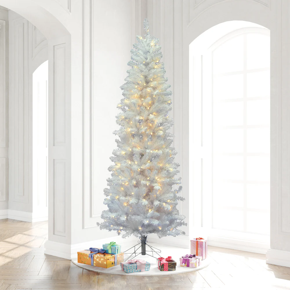 Vickerman 9.5' White Salem Pencil Pine Artificial Christmas Tree 550 Pure White LED Lights - Cheap-Us