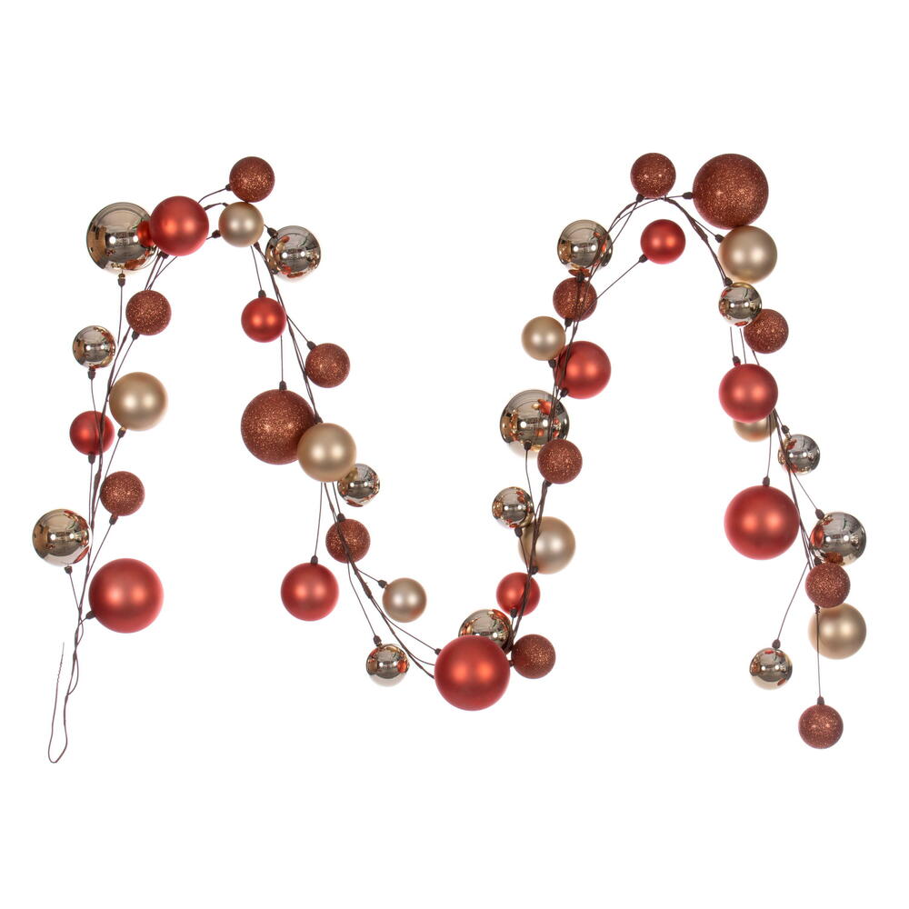 Vickerman 10' Champagne Assorted Finish Branch Ball Ornament Garland. - Cheap-Us