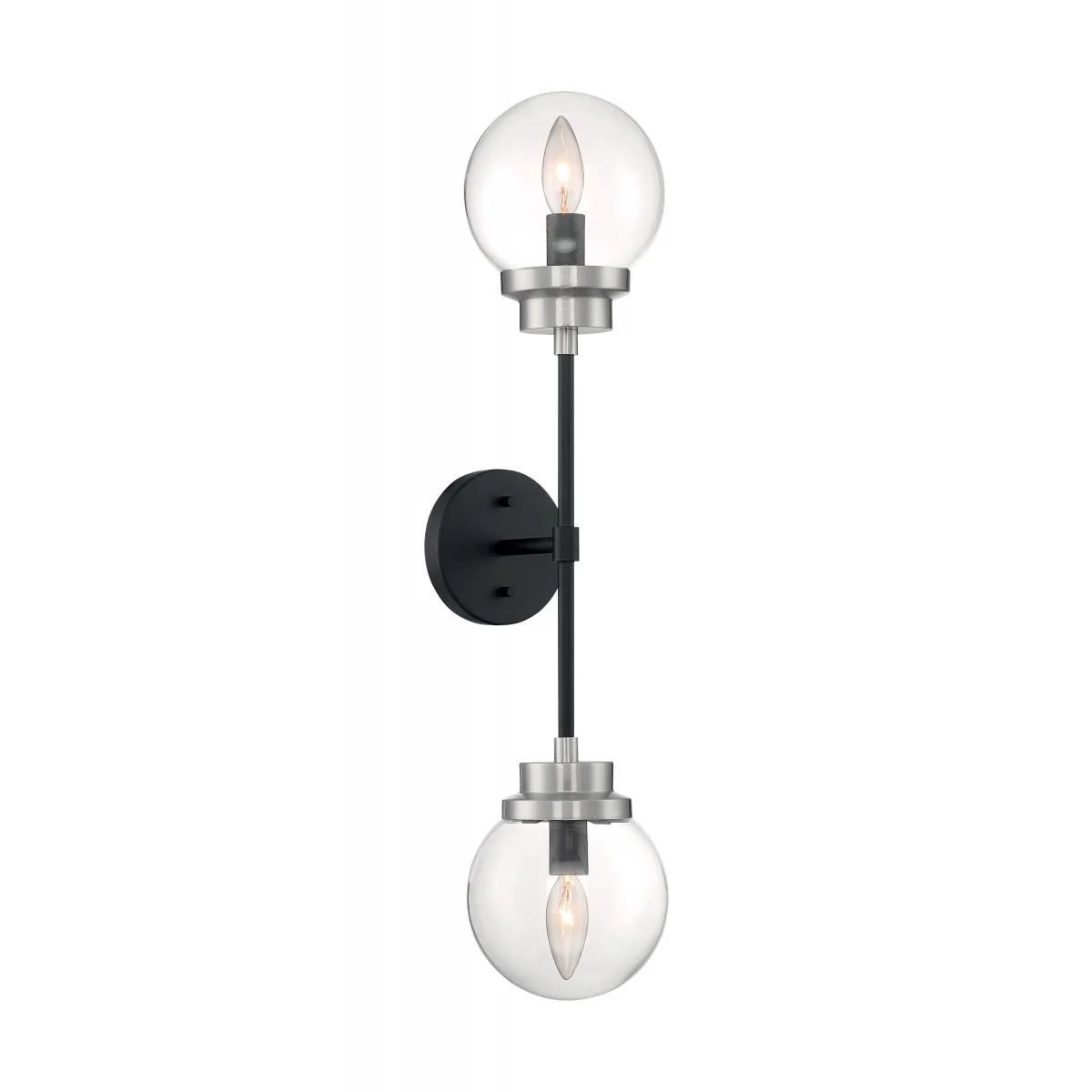 60-7132 AXIS 2 LIGHT WALL SCONCE Axis - 2 Light Sconce with Clear Glass - Matte Black and Brushed Nickel Accents Finish - Cheap-Us