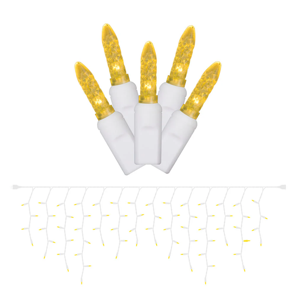 Vickerman 70 Yellow Twinkle M5 LED Icicle Light on White Wire 9' Christmas Single Mold Light Strand - Cheap-Us