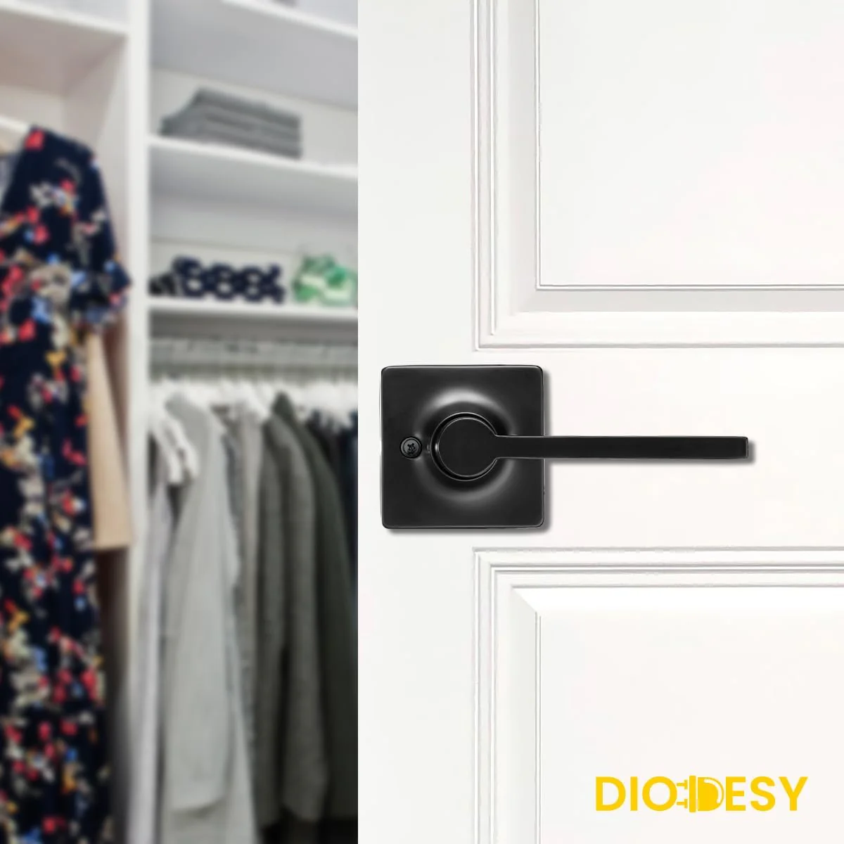Diodesy Norwood Dummy Door Handle, Single Sided Lever for Closets, French Double Doors, and Pantry, Matte Black Non-Turning Reversible Interior Push/Pull Lever, Square Shape Door Knob - Cheap-Us