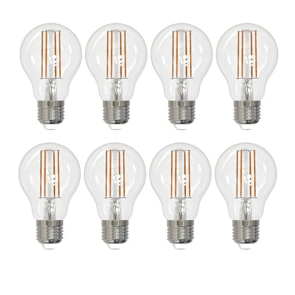 Bulbrite Pack of (8) 7 Watt Dimmable CLEAR Filament A19 Medium (E26) LED Bulb - 800 Lumens, 4000K, and 80 CRI - Cheap-Us