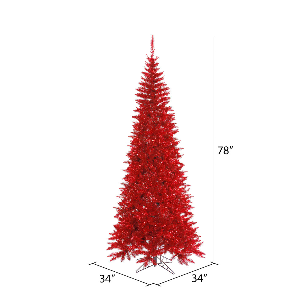 Vickerman 6.5' Tinsel Red Fir Slim Artificial Christmas Tree Unlit - Cheap-Us