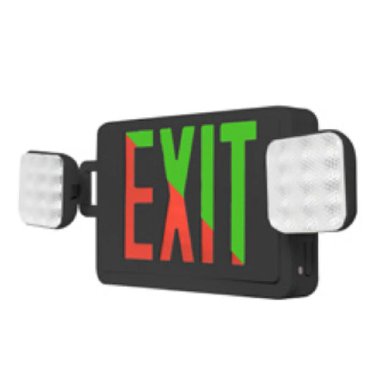 Westgate Combo Emergency Light / Exit Sign Bi-Color Red/Grn, Default To Red, 120/277V - Remote Cap. 2 Heads, Bk, LED Exit & Emergency Lighting - Cheap-Us