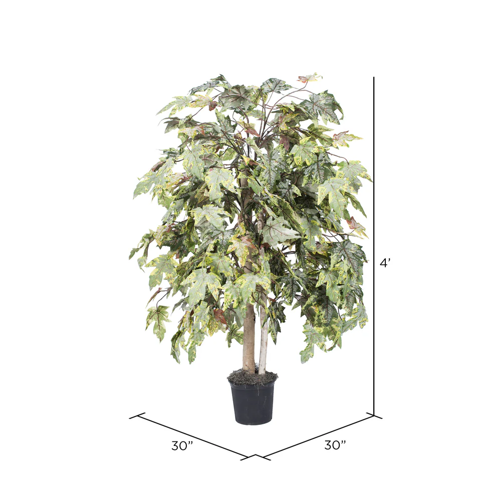 Vickerman 4' Artificial Frosted Maple Bush Black Plastic Pot. - Cheap-Us