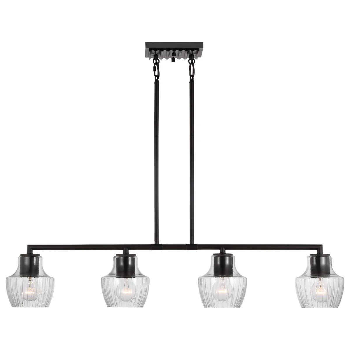 60-7704 DESTIN 4LT ISLAND PENDANT Destin; 4 Light Island Pendant; Medium Base; 60 Watt; Black And Silver Accent Finish; Clear Ribbed Glass - Cheap-Us