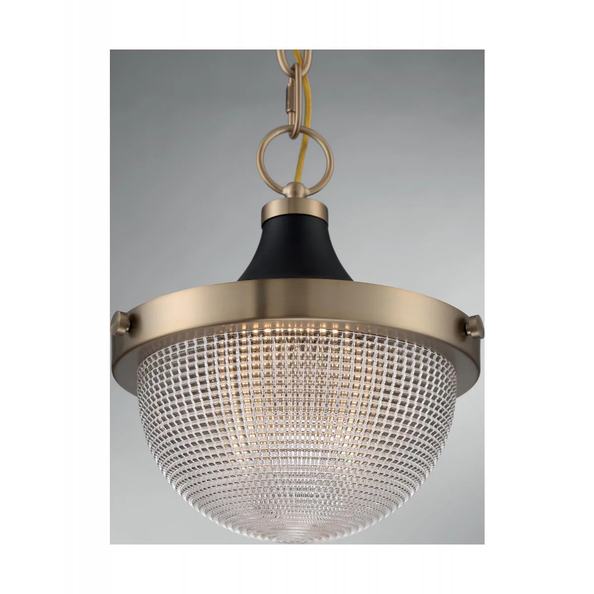 60-7059 FARO 1 LIGHT SMALL PENDANT Faro - 1 Light Pendant with Clear Prismatic Glass - Burnished Brass and Black Accents Finish - Cheap-Us