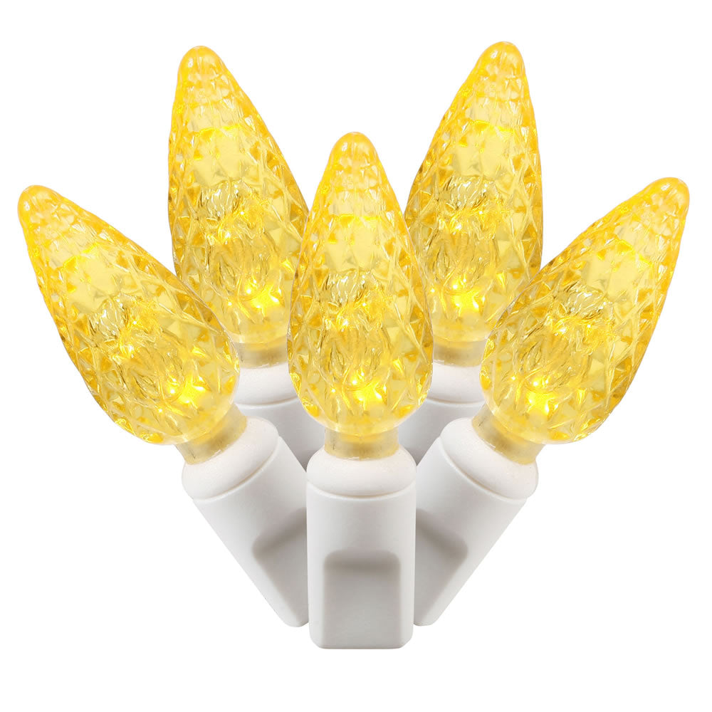 Vickerman 100 Yellow C6 LED Single Mold Light on White Wire 34' Christmas Light Strand - Cheap-Us