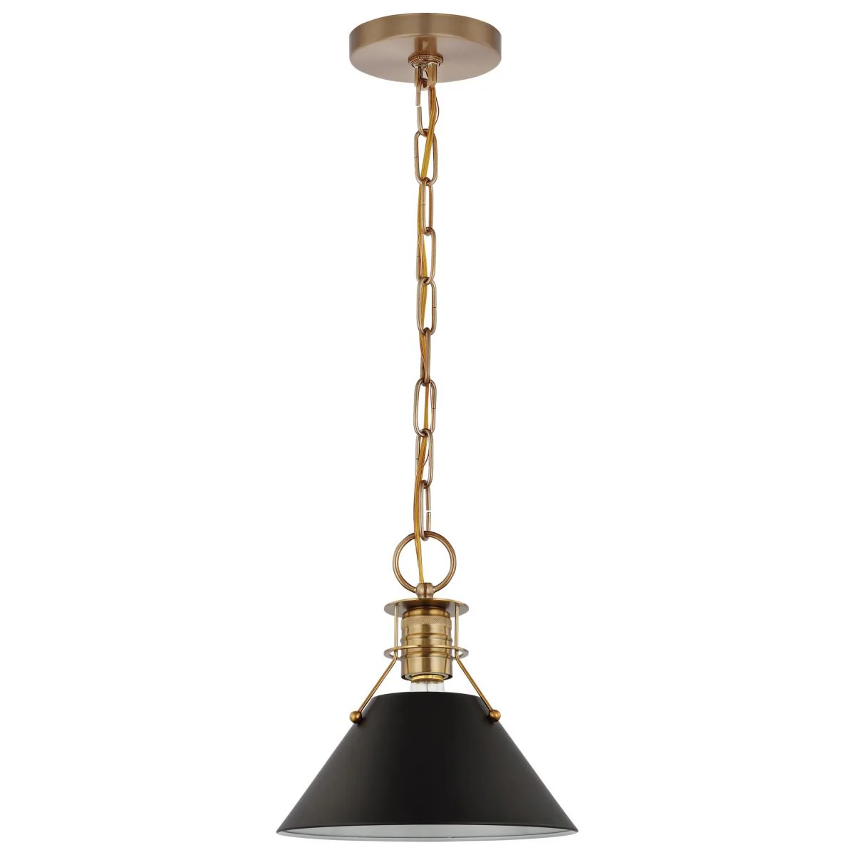 60-7521 OUTPOST 1 LIGHT SMALL PENDANT Outpost; 1 Light; Small Pendant; Matte Black with Burnished Brass - Cheap-Us