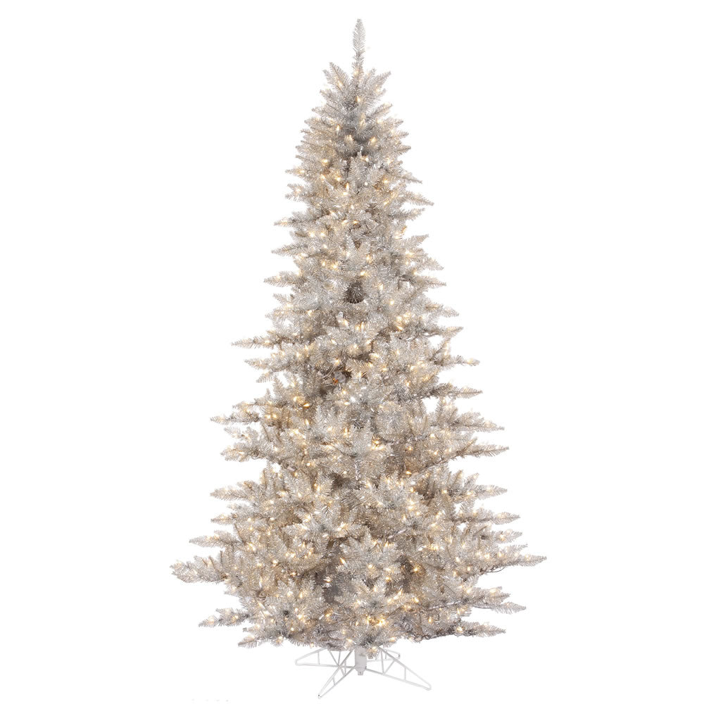 Vickerman 6.5' Silver Tinsel Fir Artificial Christmas Tree Warm White Dura-lit LED Lights - Cheap-Us