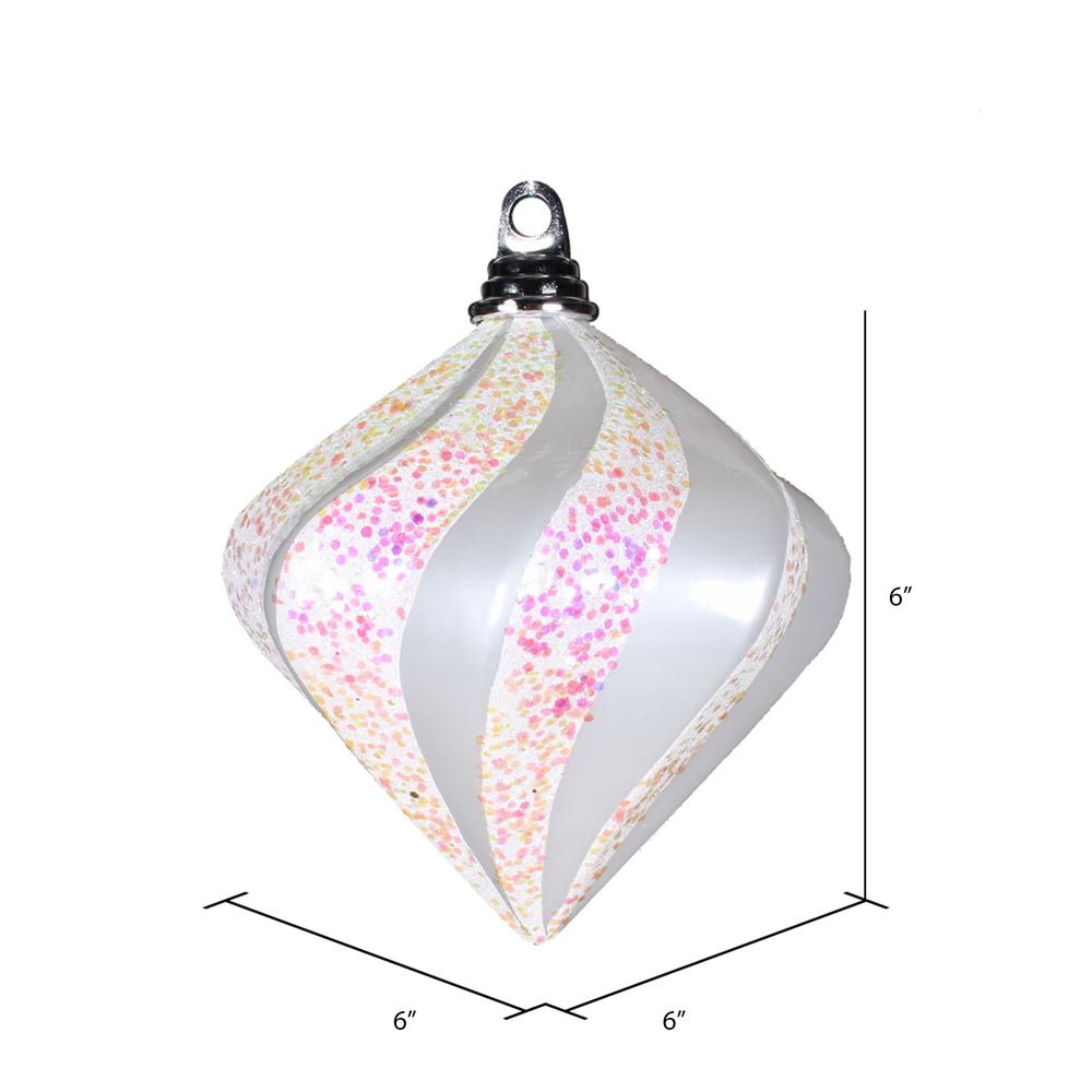 Vickerman 6'' White Candy/Glitter Swirl Diamond Christmas Ornament - Cheap-Us